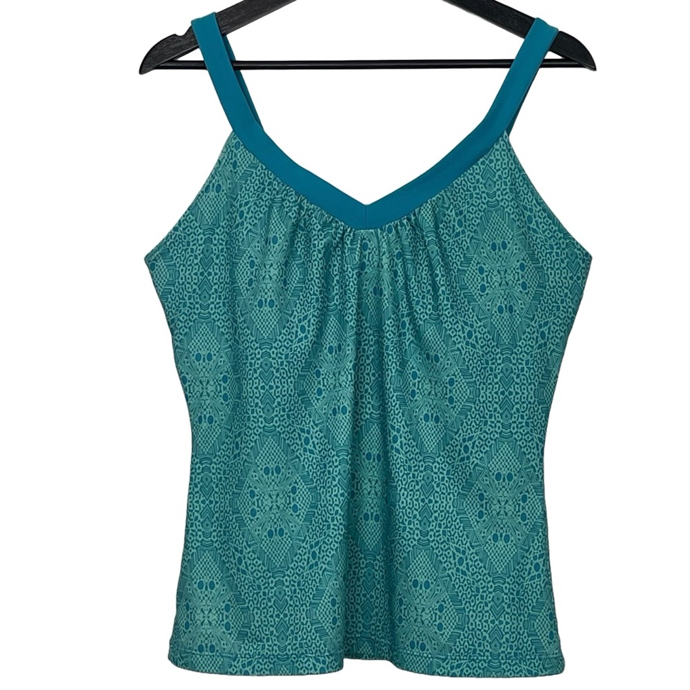 PrAna V-Neck Tank Top Teal/Turquoise Print XL
